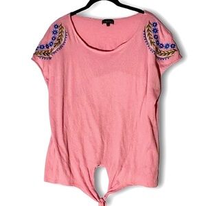 Bua Bua Floral Pink Embroidered Front-Tie Blouse